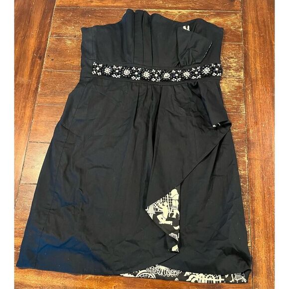 Lilly Pulitzer Crystal Black Toile Lining Strapless Beaded Waist Dress - Picture 2 of 9